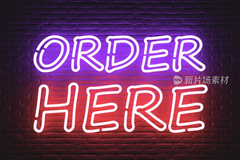 Order Here Neon Sign. 3d渲染